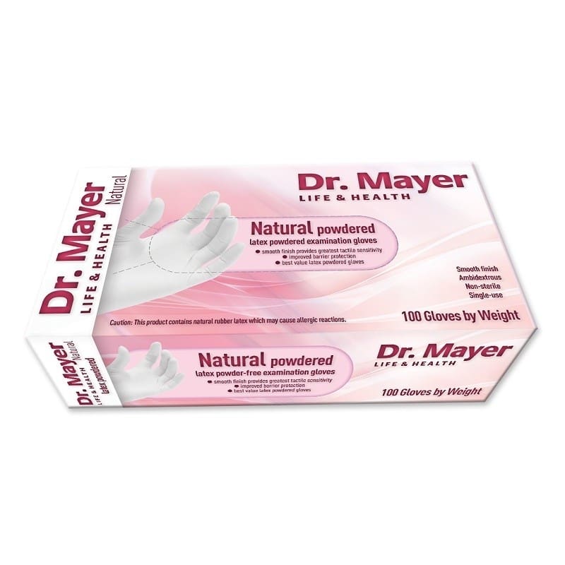 Manusi latex pudrate Dr. Mayer cutie 100 buc. marime M – DRM1003-L