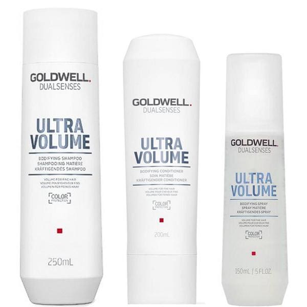 Pachet pentru Volum – Goldwell Dualsenses Ultra Volume Bodifying: Sampon 250 ml, Balsam 200 ml, Spray Leave-In 150 ml