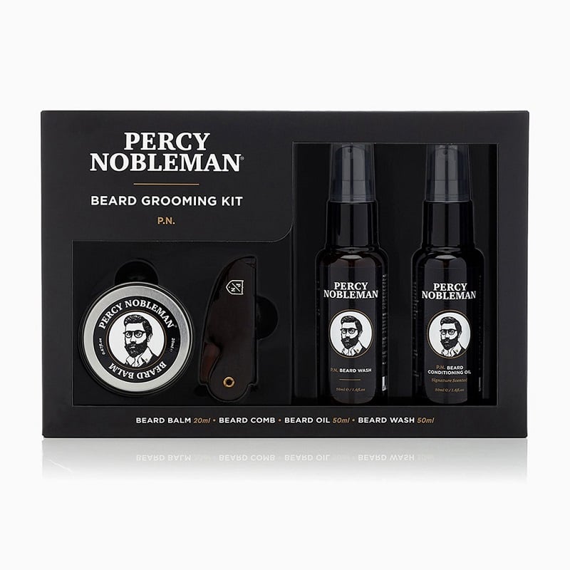 Percy Nobleman Beard Grooming – Kit de ingrijire a barbii (sampon, ulei, balsam crema) 120ml