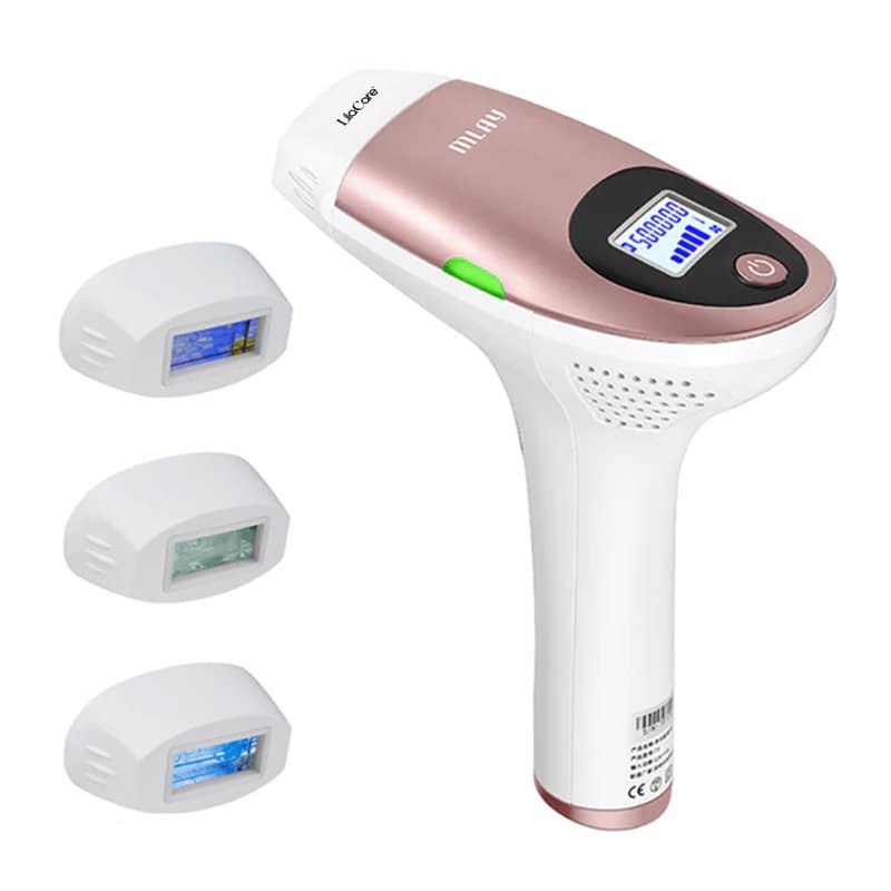 Epilator IPL cu maner, Lila Care, 500.000 pulsatii, display LCD, 5 trepte de putere, 3 capete, rose gold