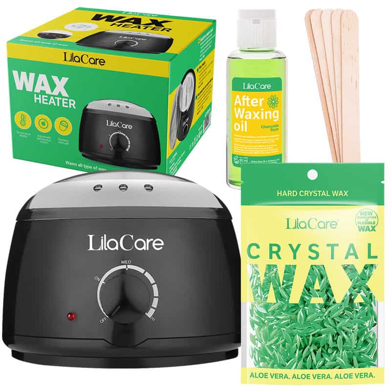 Kit epilare ceara granule Aloe Vera cu aparat de epilat cu ceara, ulei dupa epilat, spatule ceara, incalzitor ceara Lila Care