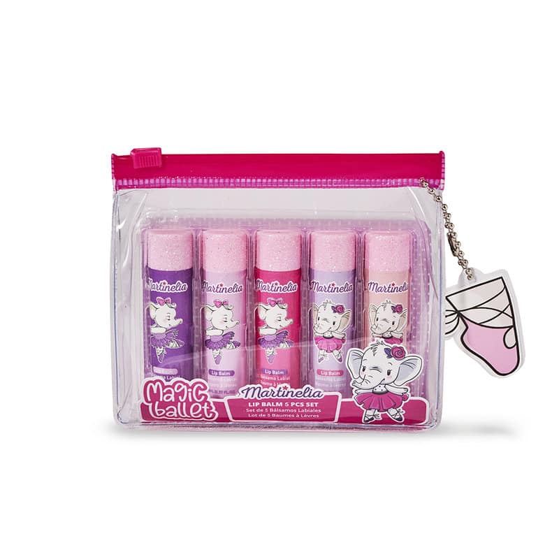 Luciu de buze, machiaj pentru copii, MARTINELIA MAGIC BALLET 5PC LIP BALM SET, cosmetice copii, pentru fetite, 5 balsam de buze