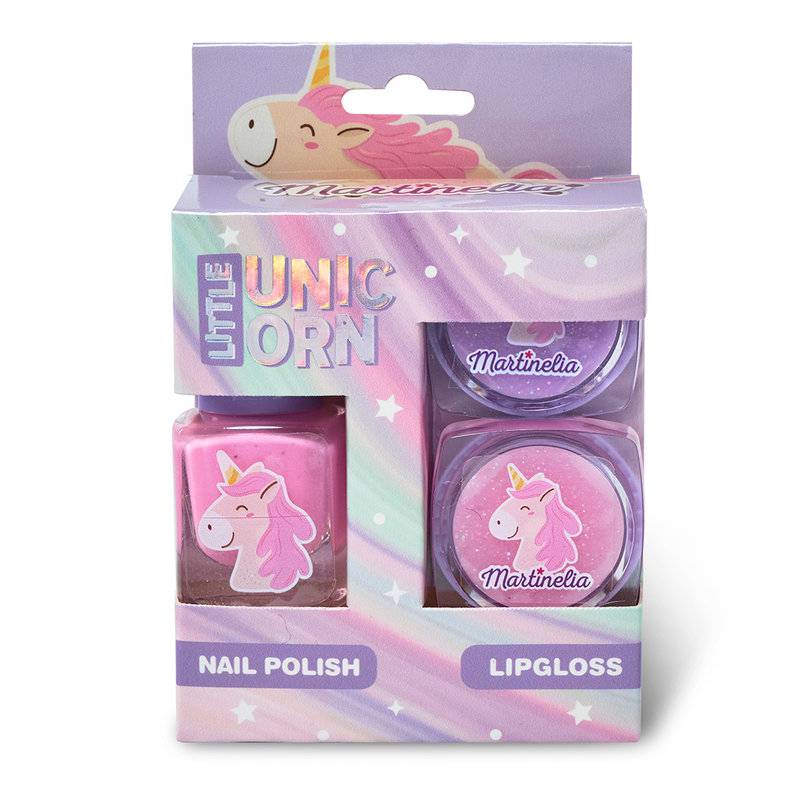 Machiaj pentru copii, MARTINELIA LITTLE UNICORN MINI SET TRIO, cosmetice copii, pentru fetite, oja glitter