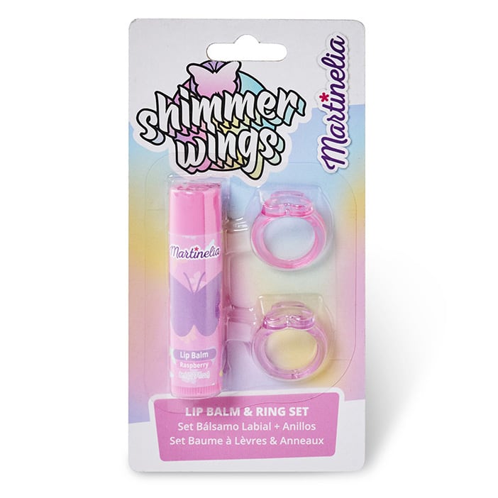 Machiaj pentru copii, MARTINELIA SHIMMER WINGS LIP BALM& RING SET, cosmetice copii, pentru fetite, balsam de buze, 2 inele