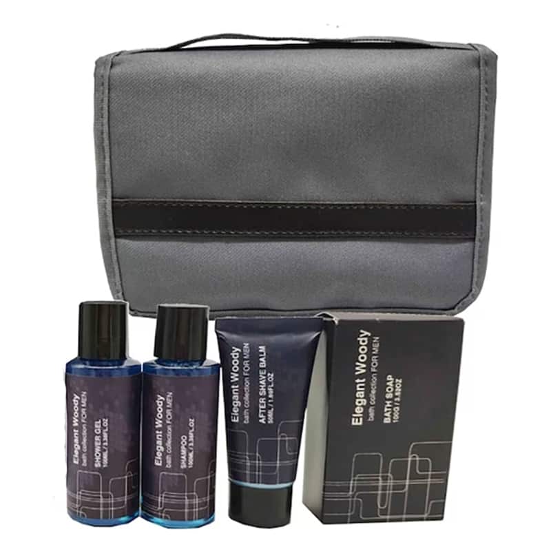 Set cadou barbati, gel de dus, sampon, balsam after shave, sapun, wahbag filled with 100 ml shower gel, 100 ml shampoo, 50 ml after shave balm, 100 g bath soap, scent: elegant woody, PU: 6, set cadou craciun