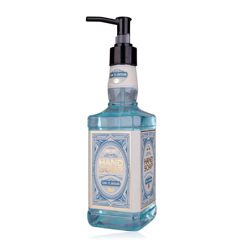 Sapun lichid, 480ml hand soap GIN FLAVOR in gin bottle, fragrance: Gin, col. blue/white, PU 6/24, set cadou craciun