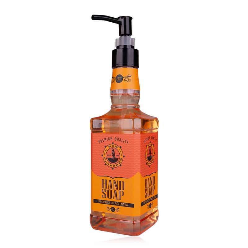 Sapun, 480ml hand soap RUM FLAVOR in rum bottle, fragrance: Rum, col. orange/red, PU 6/24, set cadou craciun