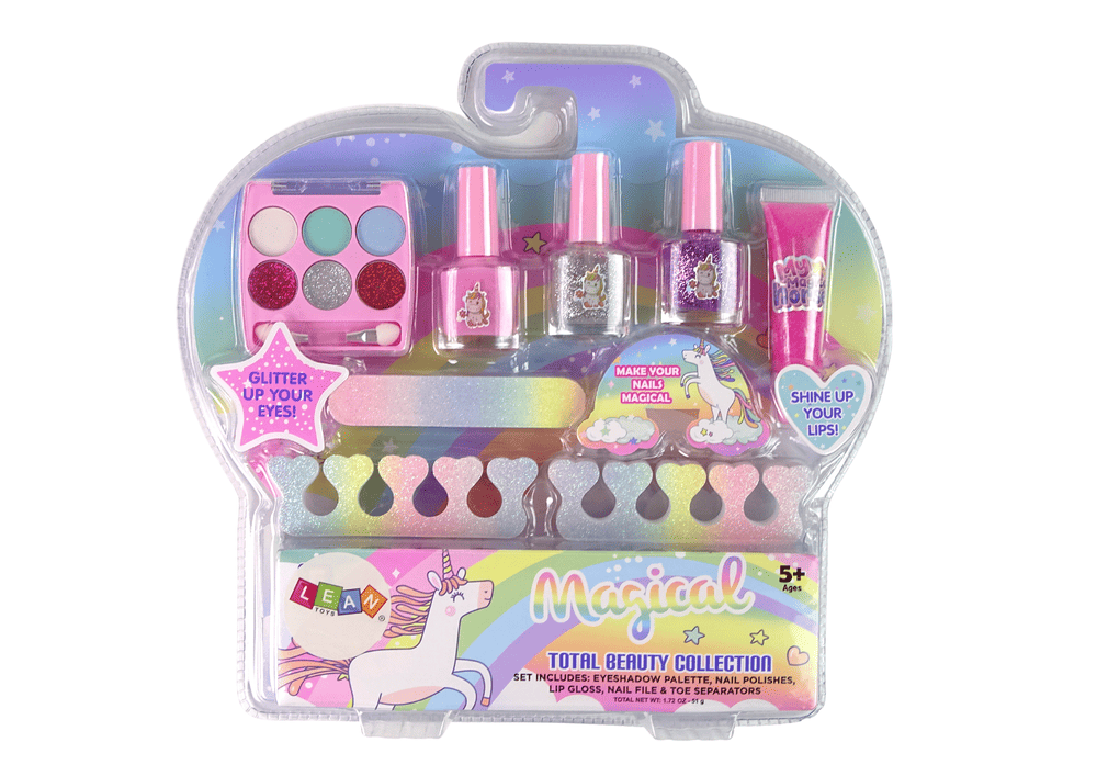 Set unghii false copii 2106B , set manichiura copii, machiaj pentru copii, Sparkle your lips, cosmetice copii, paleta farduri, gloss, 3 oje, 1 pila