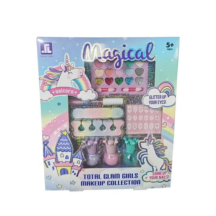 Set unghii false copii 2103J, set manichiura copii,Glitter up your nails, machiaj pentru copii, cosmetice copii, paleta farduri, 1 gloss, 3 oje, stickere unghii