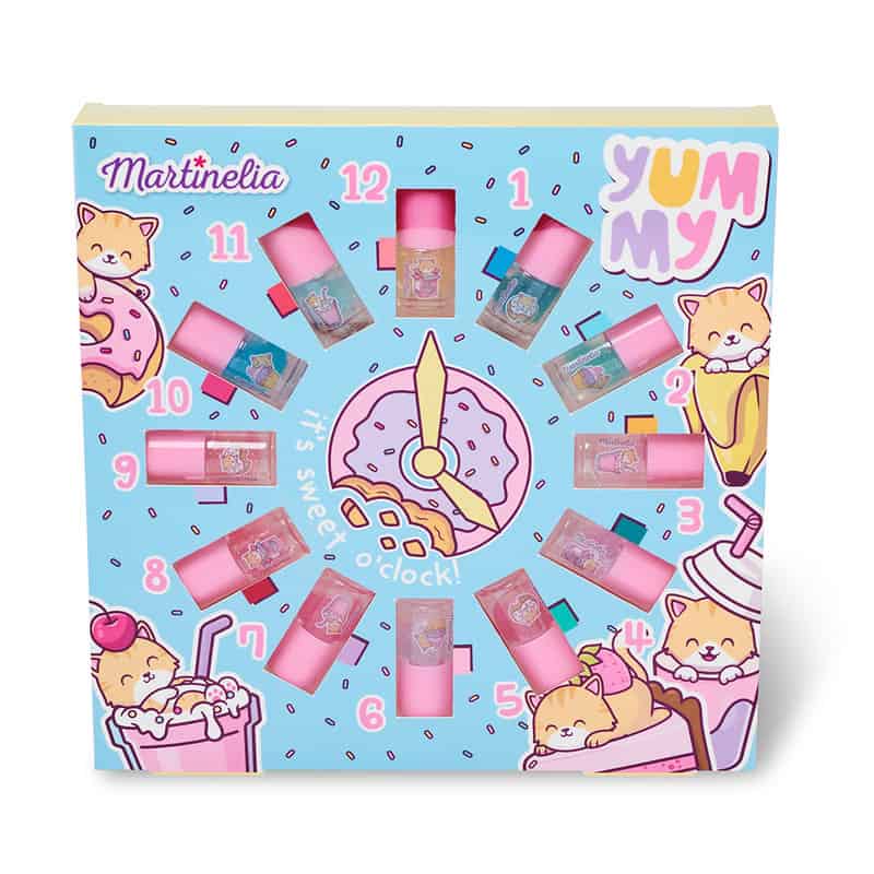 Set unghii false copii cu oja, MARTINELIA YUMMY CLOCK NAIL POLISH BEAUTY SET, cosmetice copii, pentru fetite, 12 oje