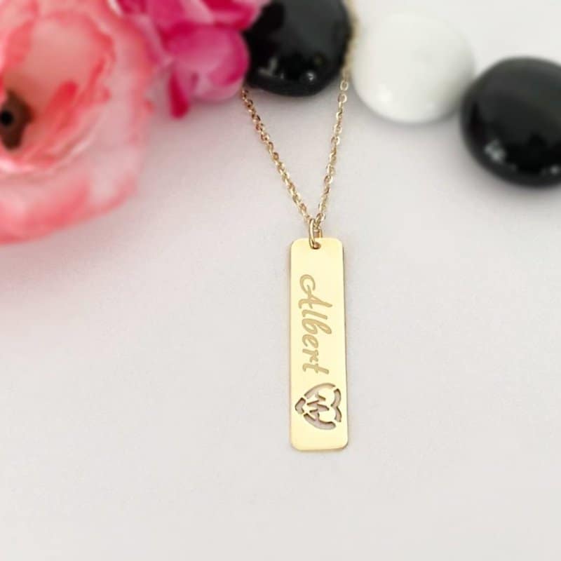 Lantisor cu placuta personalizata cu nume si simbol puls in inima- aur 14k